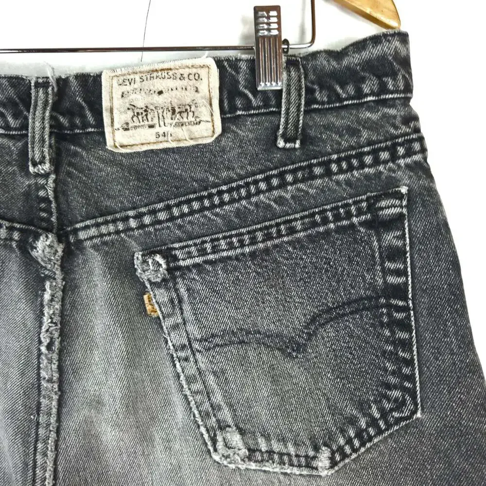Vintage 90s Levis 545 Orange Tab Jeans Mens 38x28 Black USA Saddle Distressed